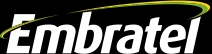 A marca Embrate é escrita com letras na cor branca, com uma elipse verde amarela que liga as letras A e L.